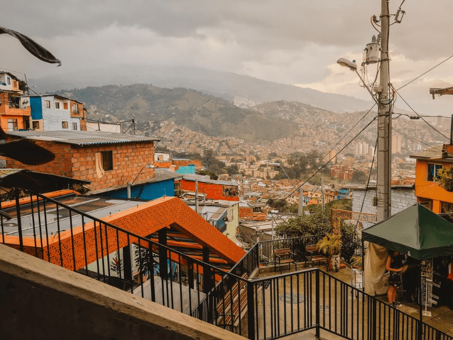 escalators in comuna 13 colombia and a view of the green mountains escalators in comuna 13 colombia and a view of the green mountains