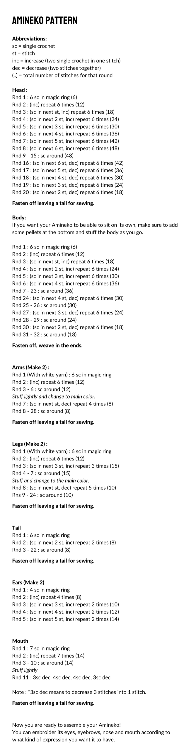 Free Amineko crochet pattern Free Amineko crochet pattern