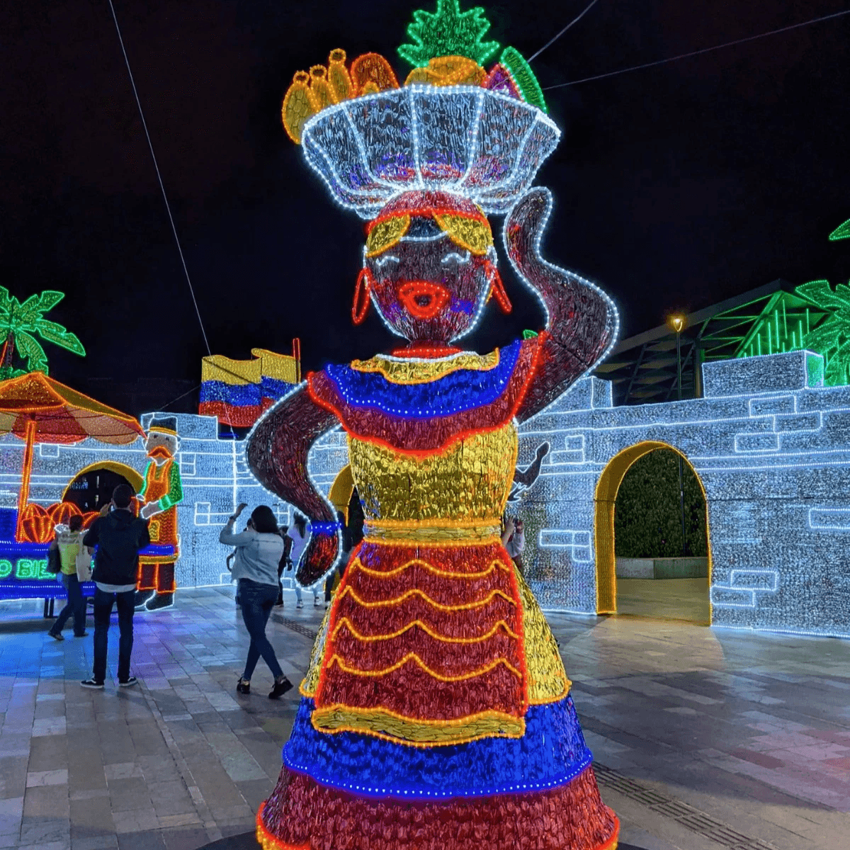 Colombia-themed Christmas display during Medellin's annual festival of lights Colombia-themed Christmas display during Medellin's annual festival of lights