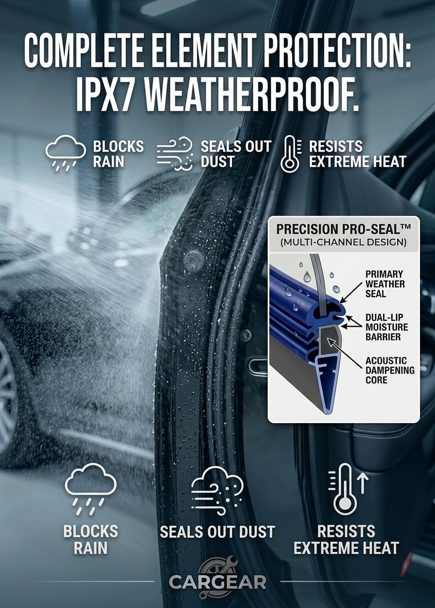Close-up of damaged car door rubber seal showing cracks