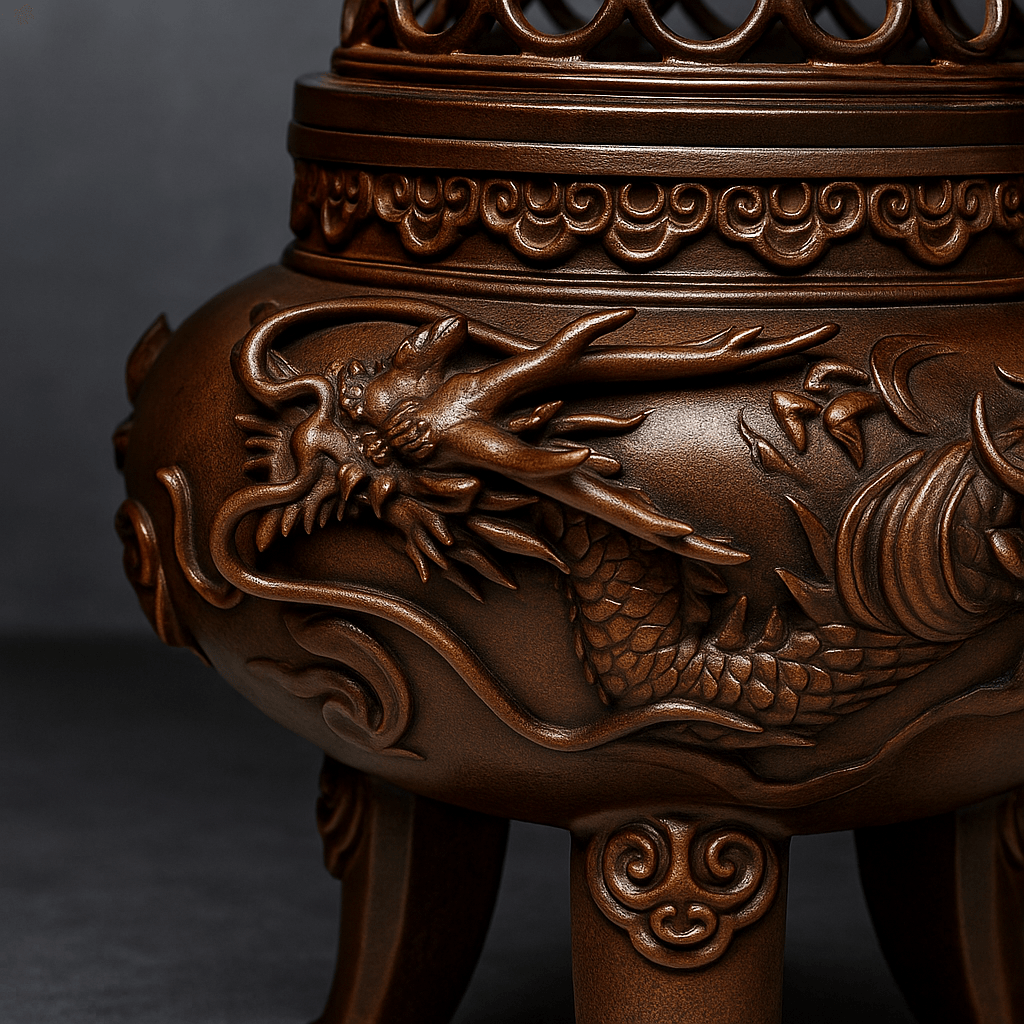 A warm brass incense burner catching soft morning light — meditative and modern. A warm brass incense burner catching soft morning light — meditative and modern.