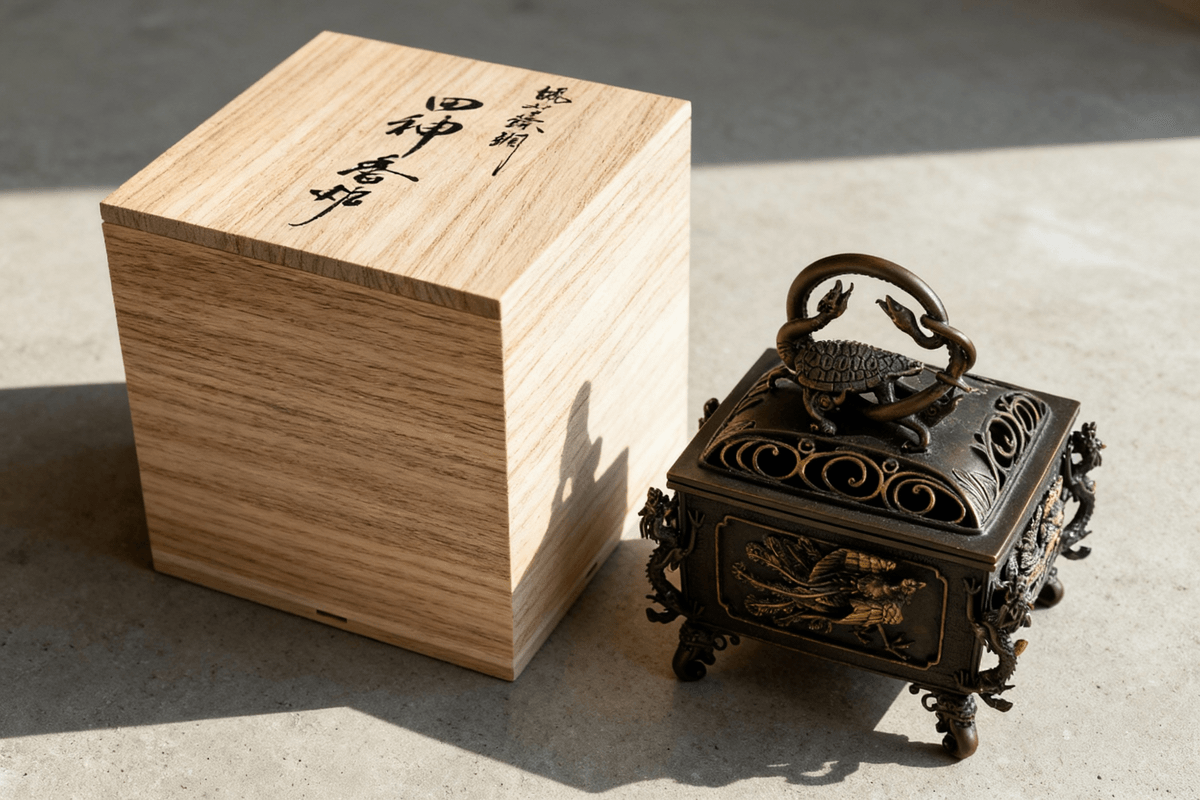 Traditional Japanese incense burner design reimagined in minimalist bronze. Traditional Japanese incense burner design reimagined in minimalist bronze.