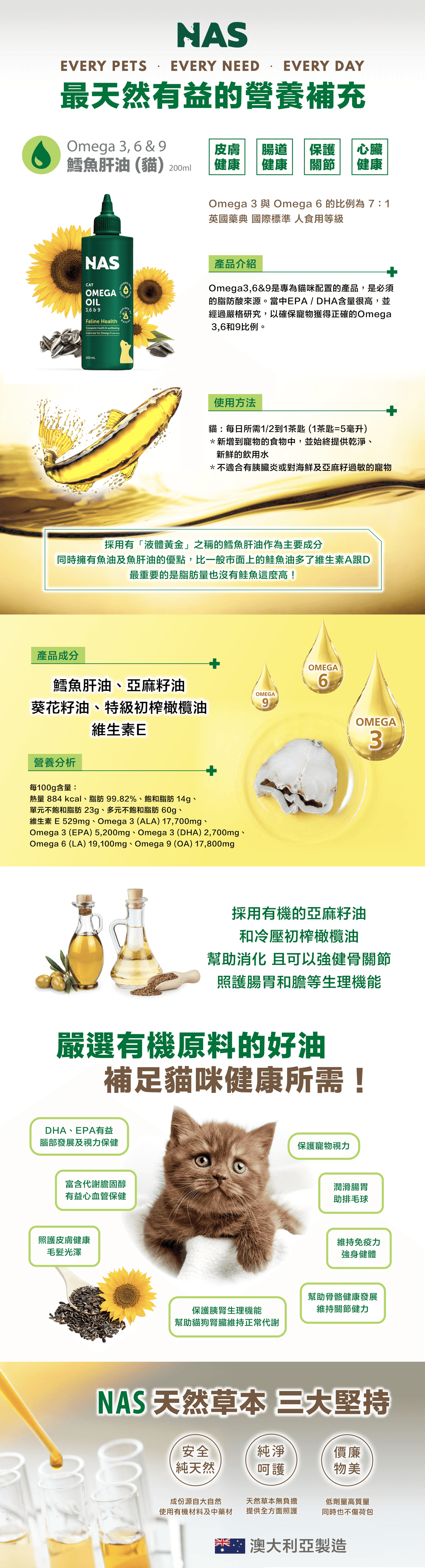 【NAS】 Omega 3, 6 & 9鱈魚肝油 (貓) 200ml