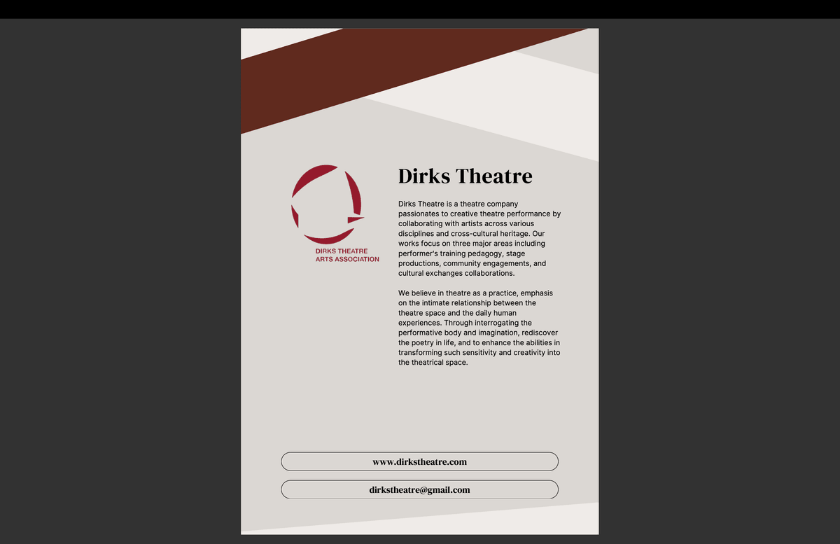 加入我們,體驗劇場如何將創意與文化交融,並激發您的想像力。 探索劇場的藝術與創造力 Dirks Theatre is a theatre company passionates to creative theatre performance by collaborating with artists across various disciplines and cross-cultural heritage. Our works focus on three major areas including performer's training, stage productions, community engagements, and cultural exchanges collaborations. We believe in theatre as a practice, emphasis on the intimate relationship between the theatre space and the daily human experiences. Through interrogating the performative body and imagination, rediscover the poetry in life, and to enhance the abilities in transforming such sensitivity and creativity into the theatrical space. 加入我們,體驗劇場如何將創意與文化交融,並激發您的想像力。 探索劇場的藝術與創造力 Dirks Theatre is a theatre company passionates to creative theatre performance by collaborating with artists across various disciplines and cross-cultural heritage. Our works focus on three major areas including performer's training, stage productions, community engagements, and cultural exchanges collaborations. We believe in theatre as a practice, emphasis on the intimate relationship between the theatre space and the daily human experiences. Through interrogating the performative body and imagination, rediscover the poetry in life, and to enhance the abilities in transforming such sensitivity and creativity into the theatrical space.