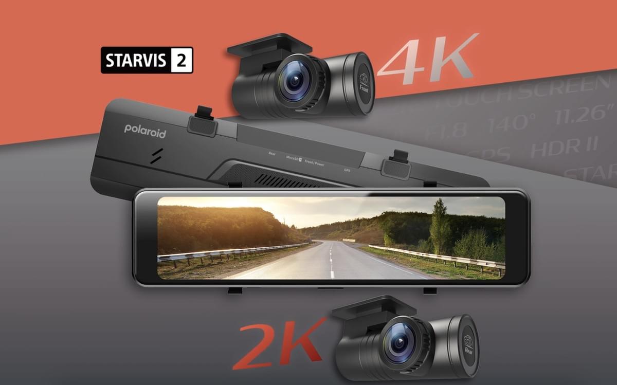 Polaroid T1222 電子後視鏡行車記錄器|前4K後2K HDR II雙鏡頭錄影・Sony STARVIS 2感光元件・11.26吋IPS觸控螢幕・GPS測速提醒・5.8G WiFi