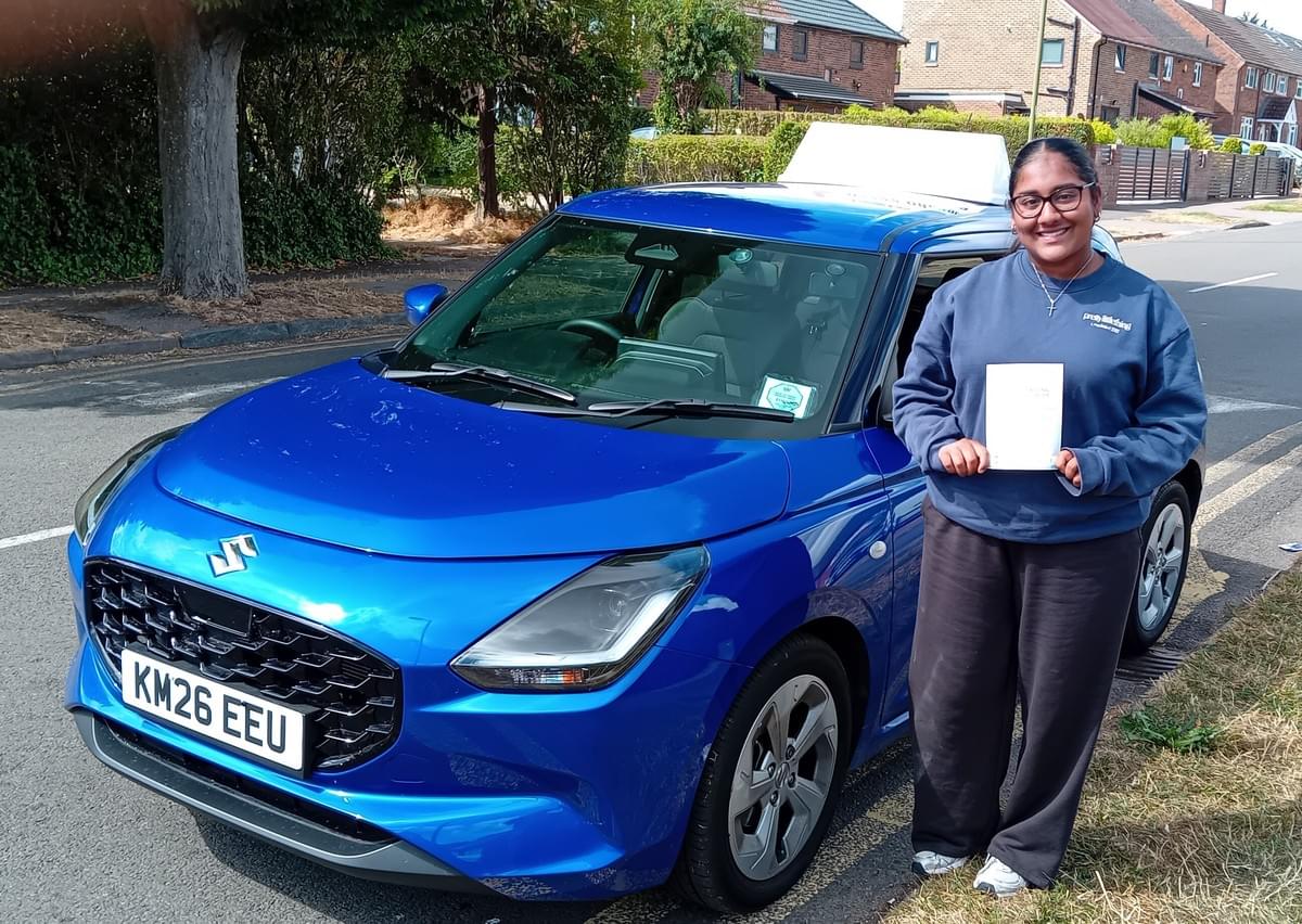 Aniya celebrating her first-time driving test pass with Luke's Learners in Chesham Aniya celebrating her first-time driving test pass with Luke's Learners in Chesham