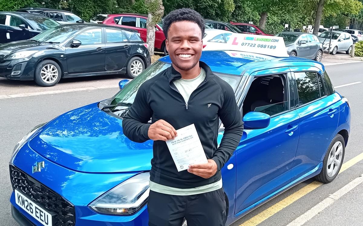 Jayden celebrating his driving test pass after lessons with Luke's Learners in Chesham Jayden celebrating his driving test pass after lessons with Luke's Learners in Chesham