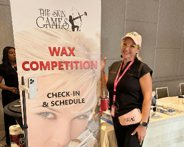 Brenda Hogsett at The Skin Games wax competition check-in, representing SKINTASTIC as an award-winning esthetician Brenda Hogsett at The Skin Games wax competition check-in, representing SKINTASTIC as an award-winning esthetician