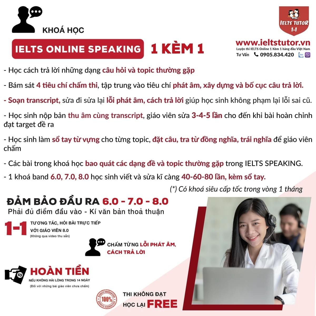 Khóa học IELTS Speaking 1 kèm 1 Khóa học IELTS Speaking 1 kèm 1