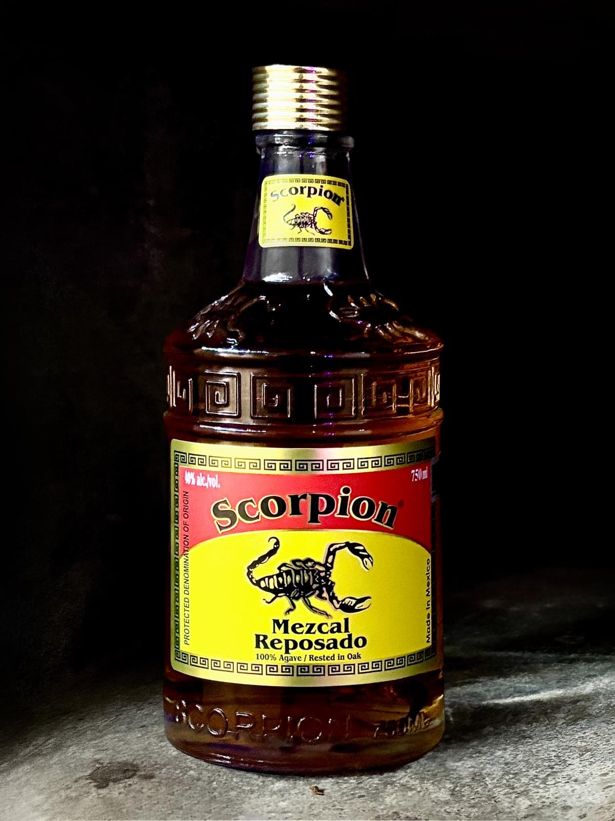 750mL bottle of Scorpion Mezcal Reposado 100% Agave rested in oak 750mL bottle of Scorpion Mezcal Reposado 100% Agave rested in oak