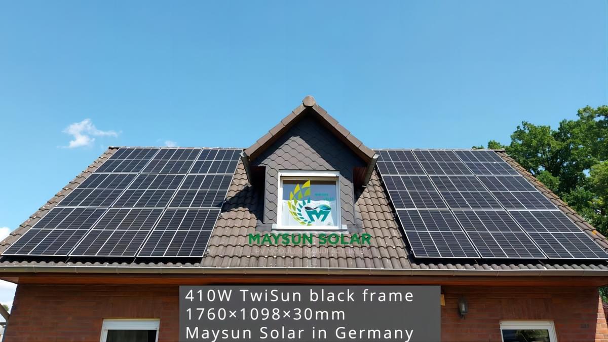 Panele fotowoltaiczne 390W - 410W TwiSun z czarną ramą Bifacial PERC 210 mm Nazwa marki: Maysun Solar Panele fotowoltaiczne 390W - 410W TwiSun z czarną ramą Bifacial PERC 210 mm Nazwa marki: Maysun Solar