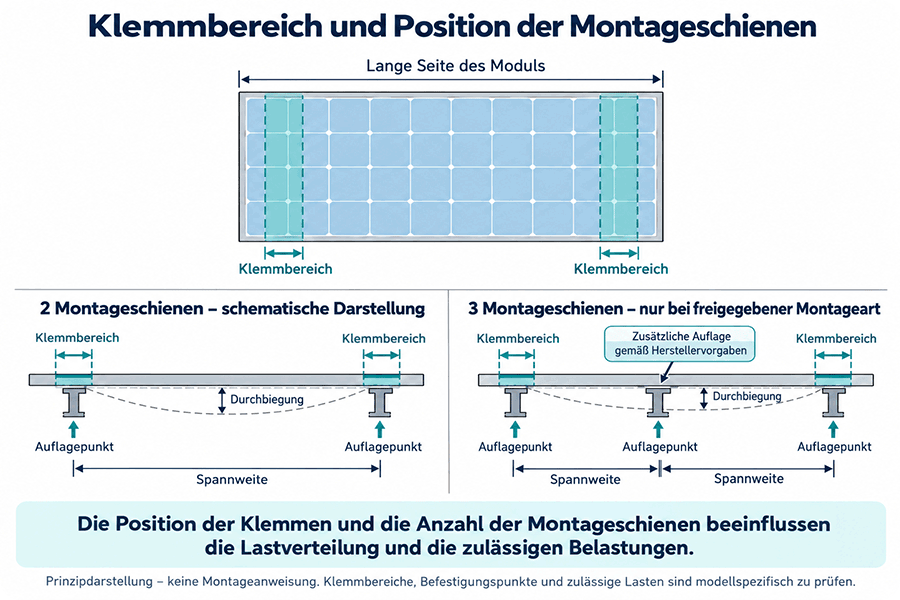 Klemmbereiche und Montage mit zwei oder drei Schienen (Prinzipdarstellung). Klemmbereiche und Montage mit zwei oder drei Schienen (Prinzipdarstellung).