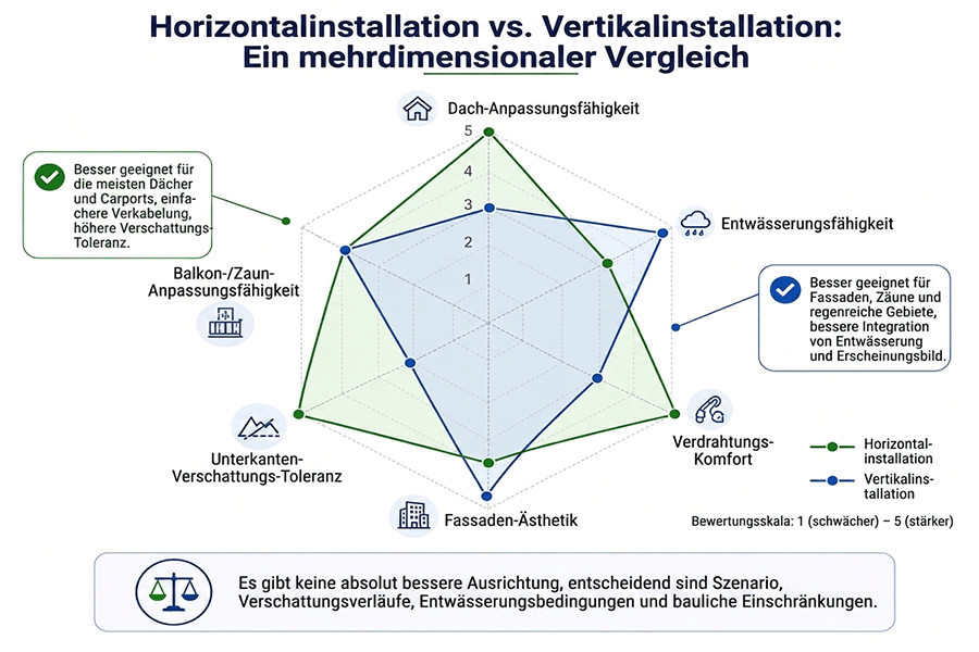 Horizontale vs. vertikale Installation: Eine mehrdimensionale Vergleichstabelle Horizontale vs. vertikale Installation: Eine mehrdimensionale Vergleichstabelle