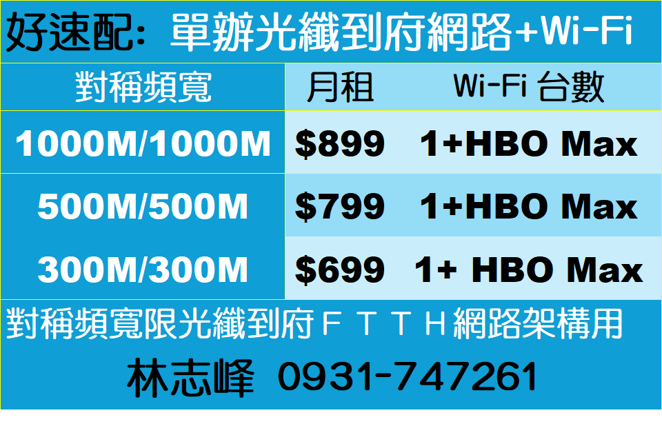 FTTH對稱頻寬價格表 FTTH對稱頻寬價格表
