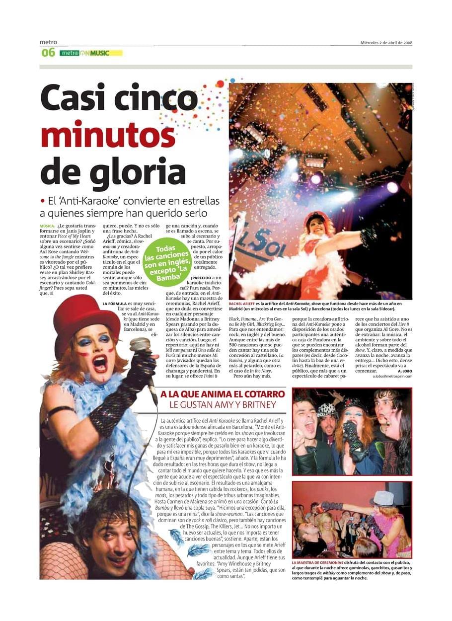El Anti-Karaoke de Rachel Arieff en el diario Metro El Anti-Karaoke de Rachel Arieff en el diario Metro