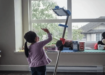Telepresence robot used to greet a child at home Telepresence robot used to greet a child at home