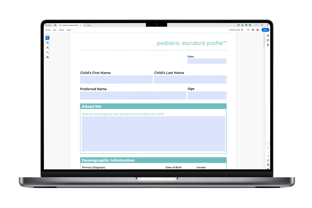 The Pediatric Profile on a laptop screen The Pediatric Profile on a laptop screen