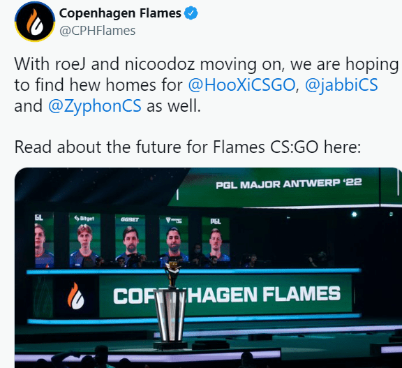 Flames在社交平台上宣布了人员重组计划 Flames在社交平台上宣布了人员重组计划