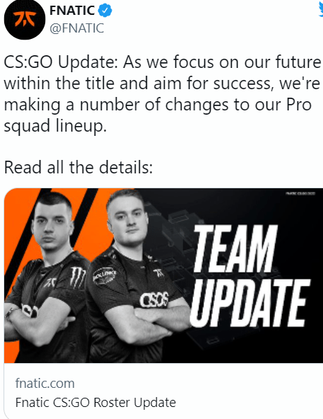 Fnatic宣布队伍变动 Fnatic宣布队伍变动