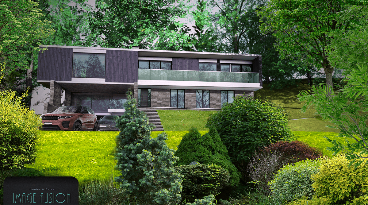 CGI External View 1 - Showcase House, Farnham Surrey - Image Fusion Ltd CGI External View 1 - Showcase House, Farnham Surrey - Image Fusion Ltd