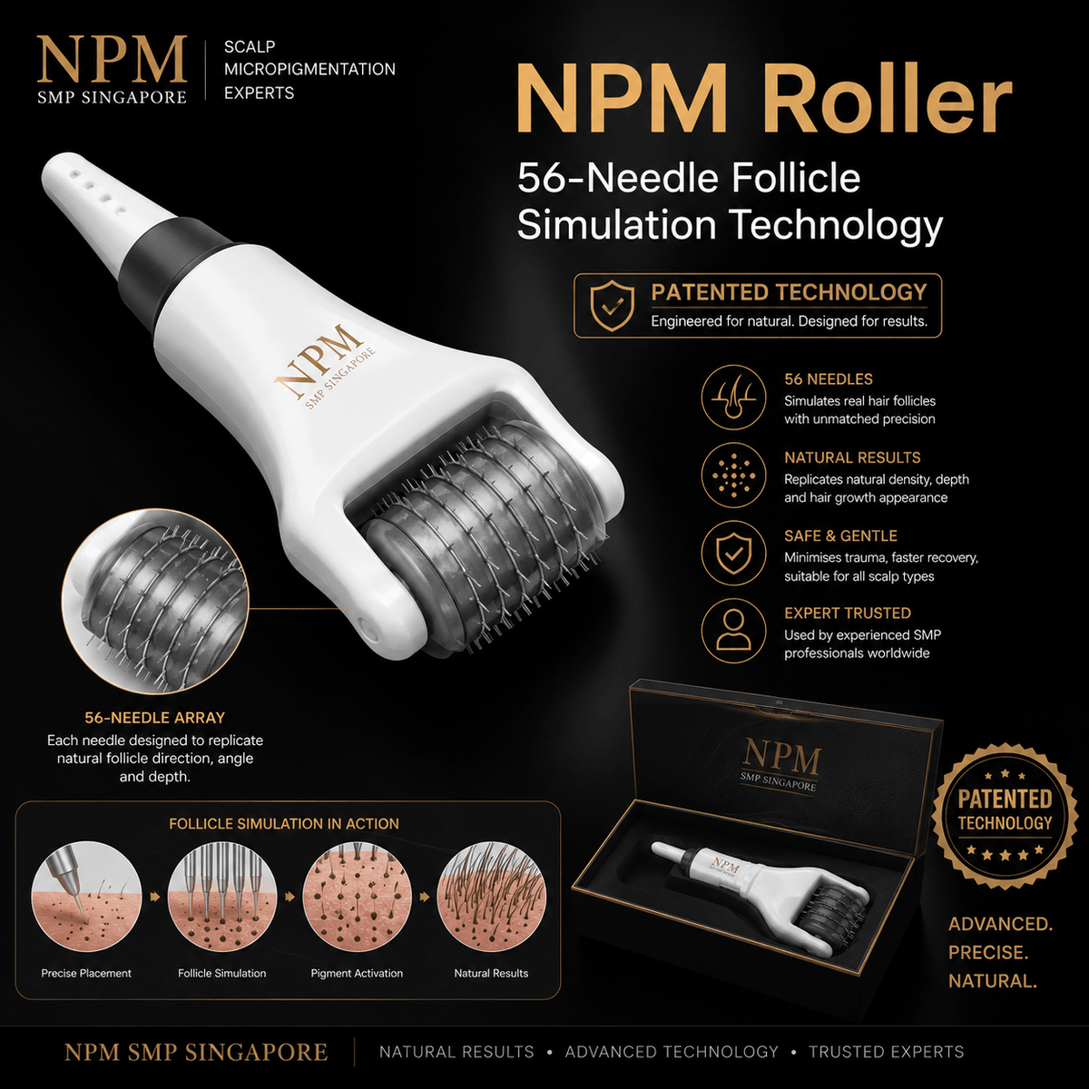 NPM Roller 56-needle follicle simulation scalp micropigmentation technology. NPM Roller 56-needle follicle simulation scalp micropigmentation technology.