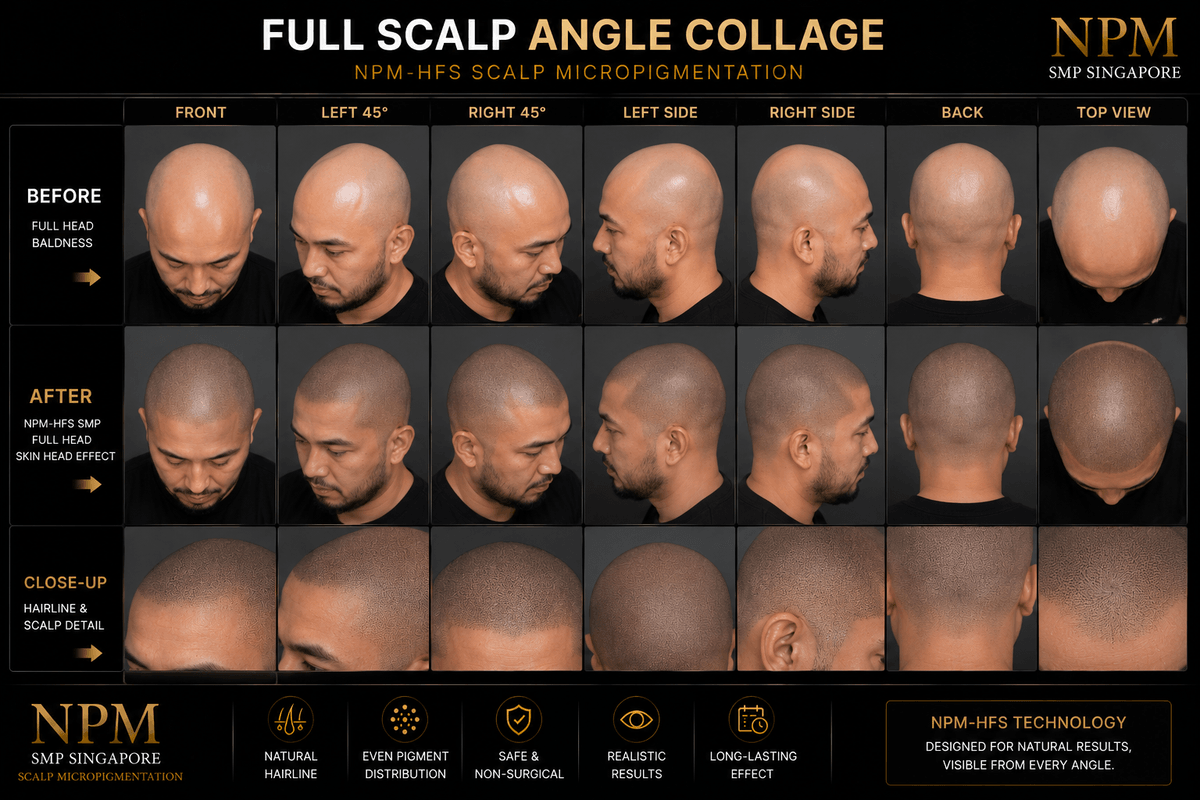 360 degree full head scalp micropigmentation results. 360 degree full head scalp micropigmentation results.