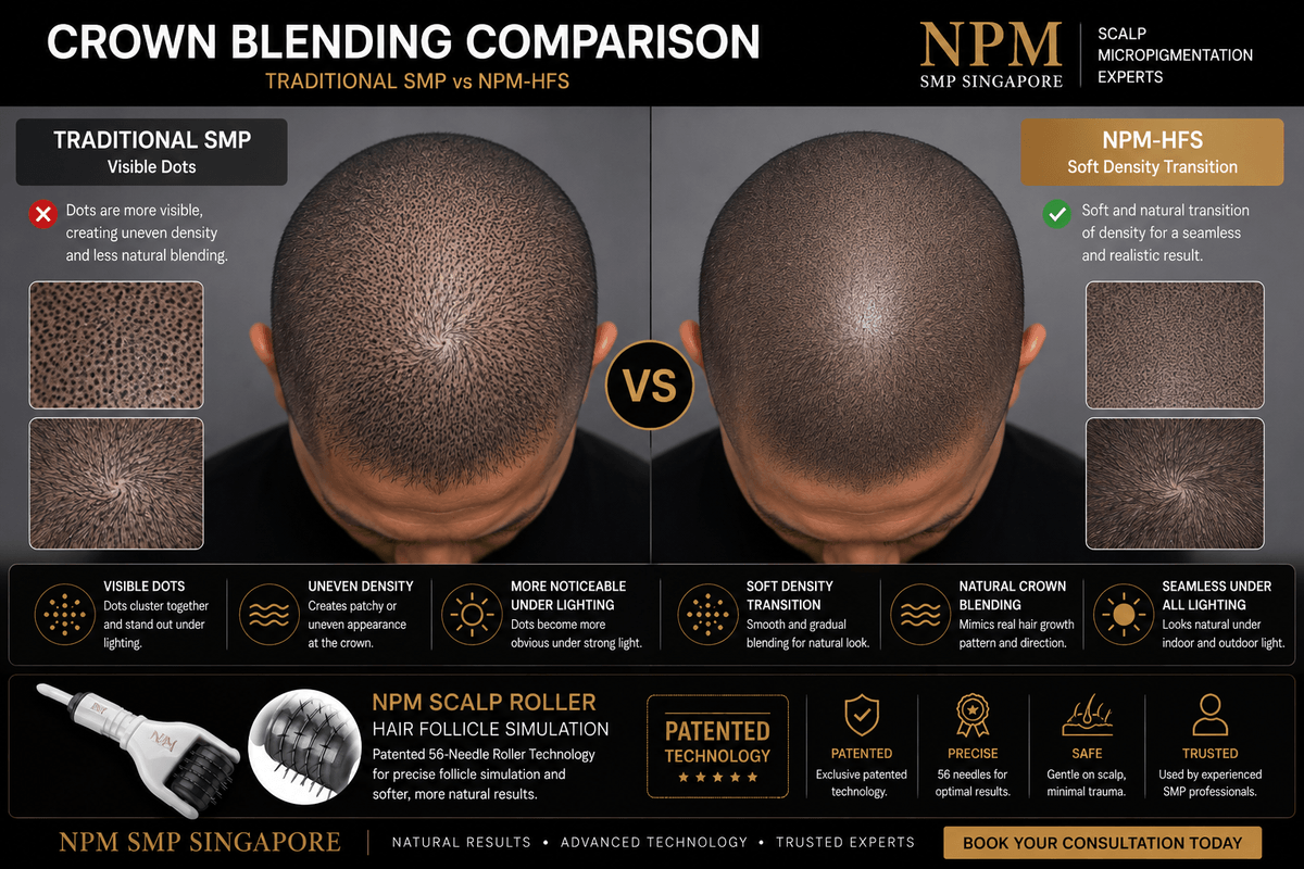 Crown blending comparison between traditional SMP and NPM-HFS. Crown blending comparison between traditional SMP and NPM-HFS.