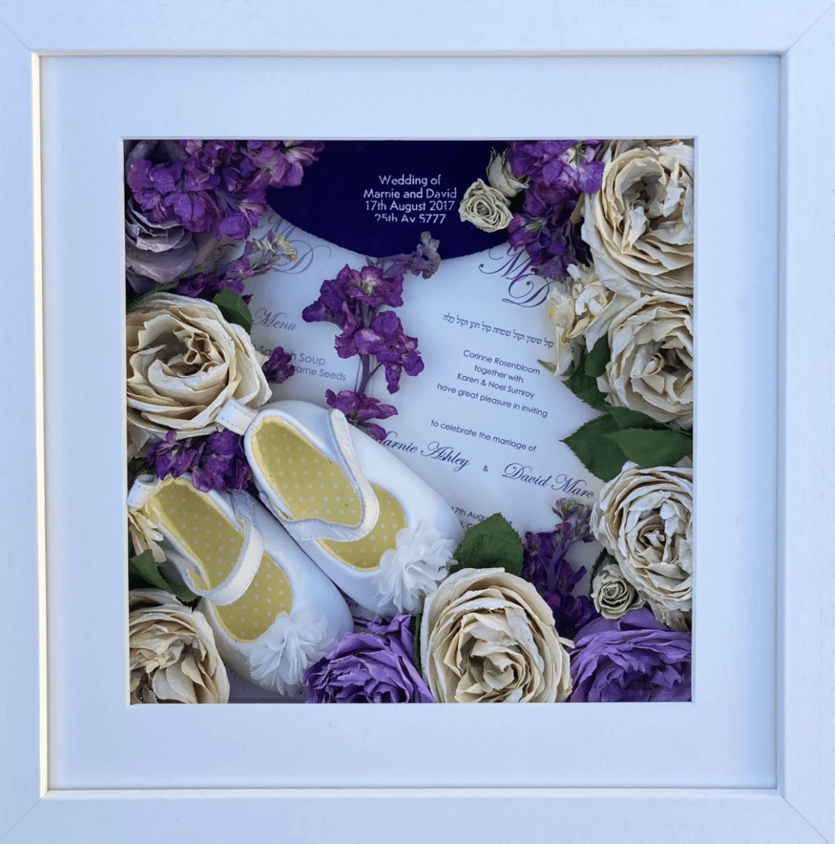 Wedding Flower memory framed keepsake in plain white frame 12" x 12" £275 Wedding Flower memory framed keepsake in plain white frame 12" x 12" £275