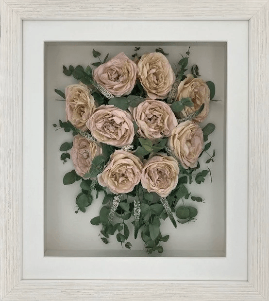 Trailing Wedding Bouquet Framed Flower Preservation in driftwood frame 12" x 18" £350 Trailing Wedding Bouquet Framed Flower Preservation in driftwood frame 12" x 18" £350