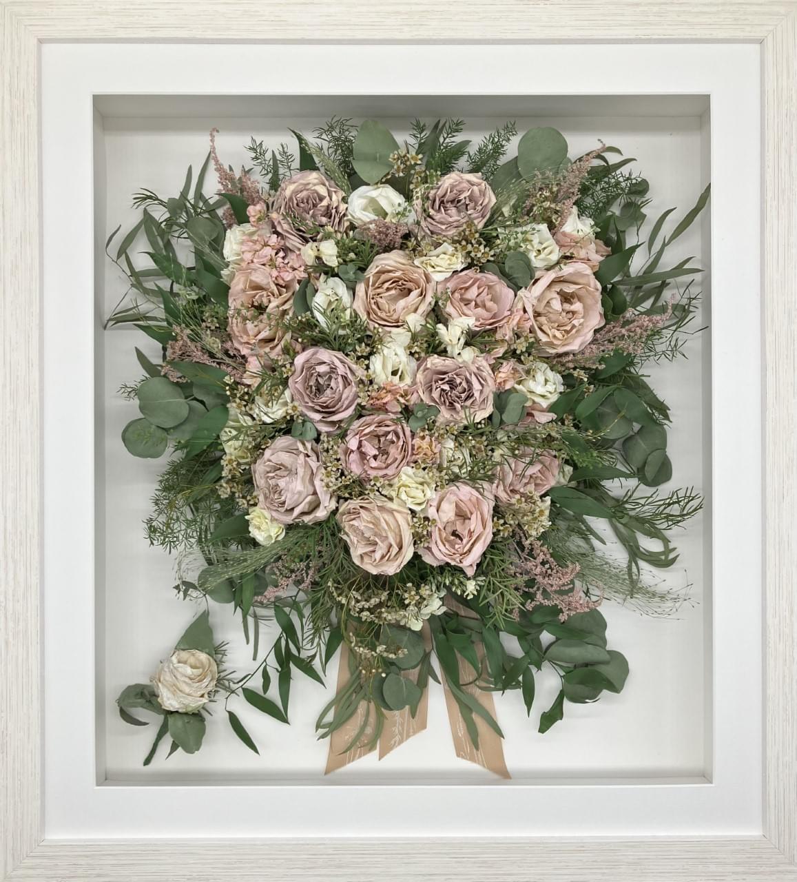 Trailing Wedding Bouquet Framed Flower Preservation in driftwood frame 12" x 18" £350 Trailing Wedding Bouquet Framed Flower Preservation in driftwood frame 12" x 18" £350