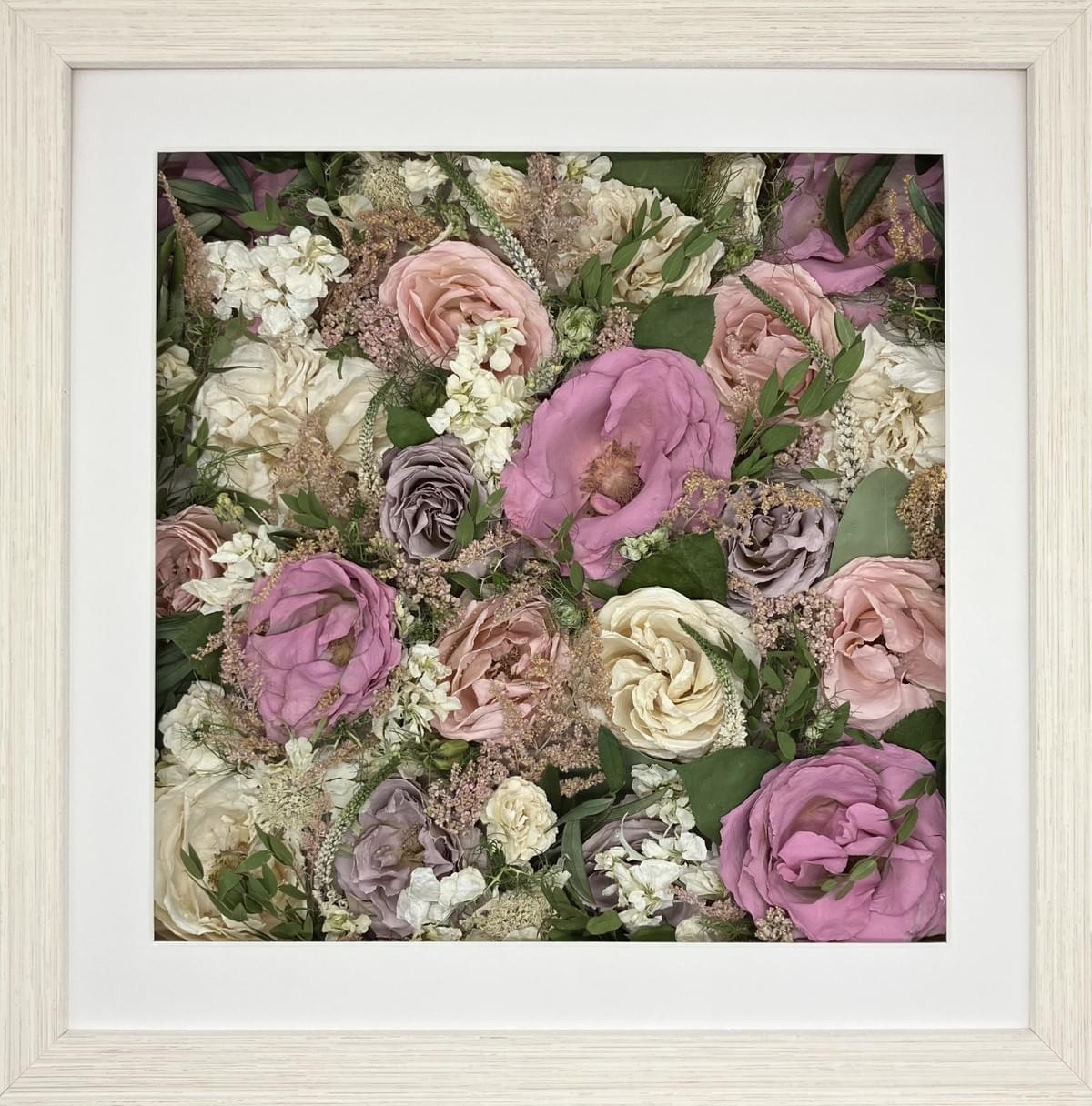 Wedding flowers style framed preservation keepsake in a plain white frame 12"x12" £275 Wedding flowers style framed preservation keepsake in a plain white frame 12"x12" £275