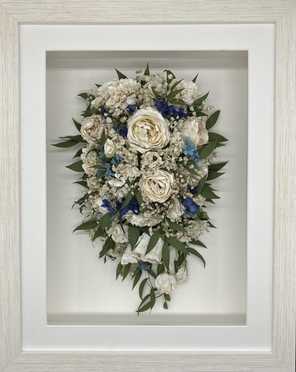 Wedding flower trailing bouquet framed keepsake preservation design in driftwood frame 12" x 18" £350 Wedding flower trailing bouquet framed keepsake preservation design in driftwood frame 12" x 18" £350