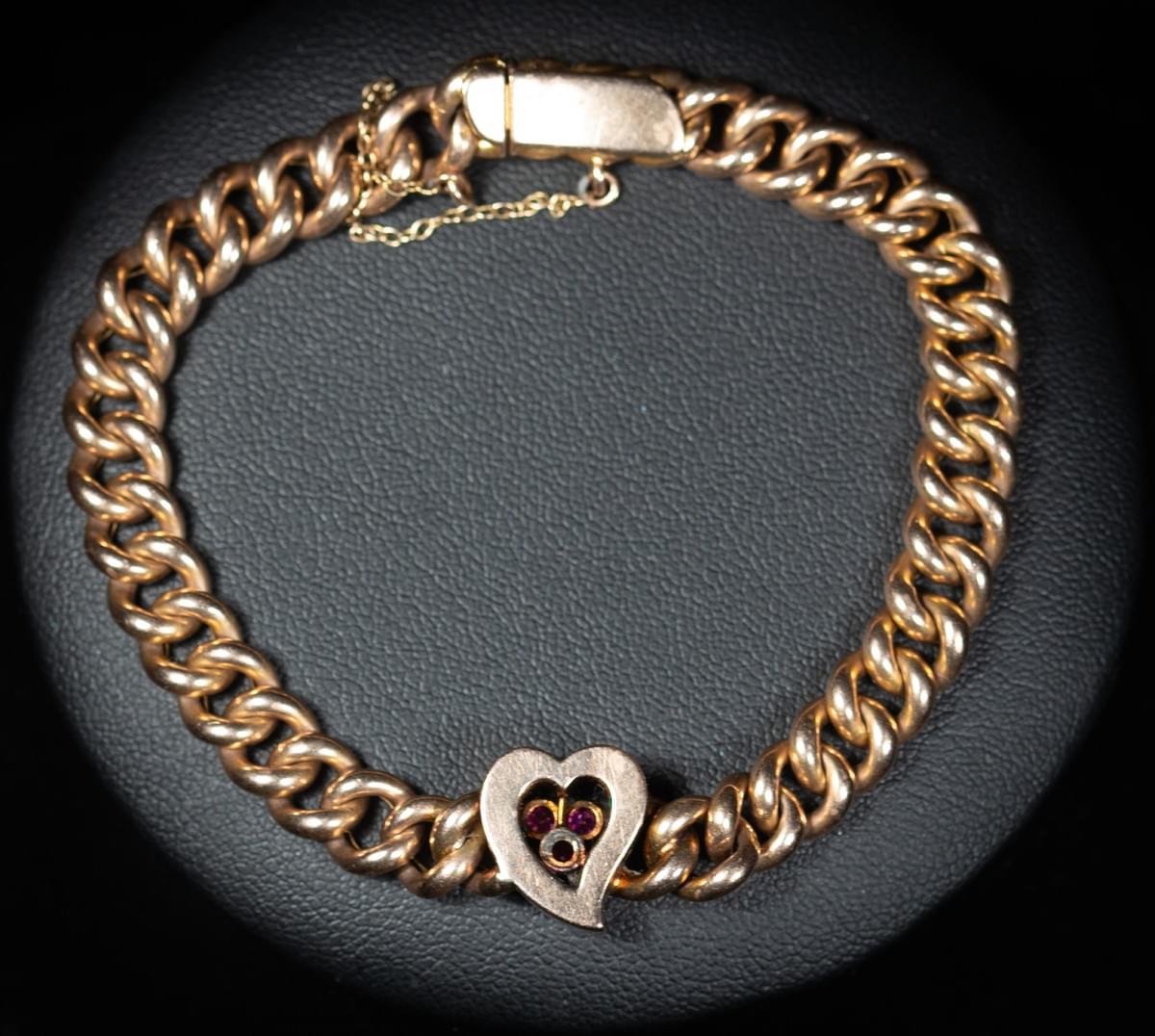 Ruby and diamond heart shaped curb bracelet