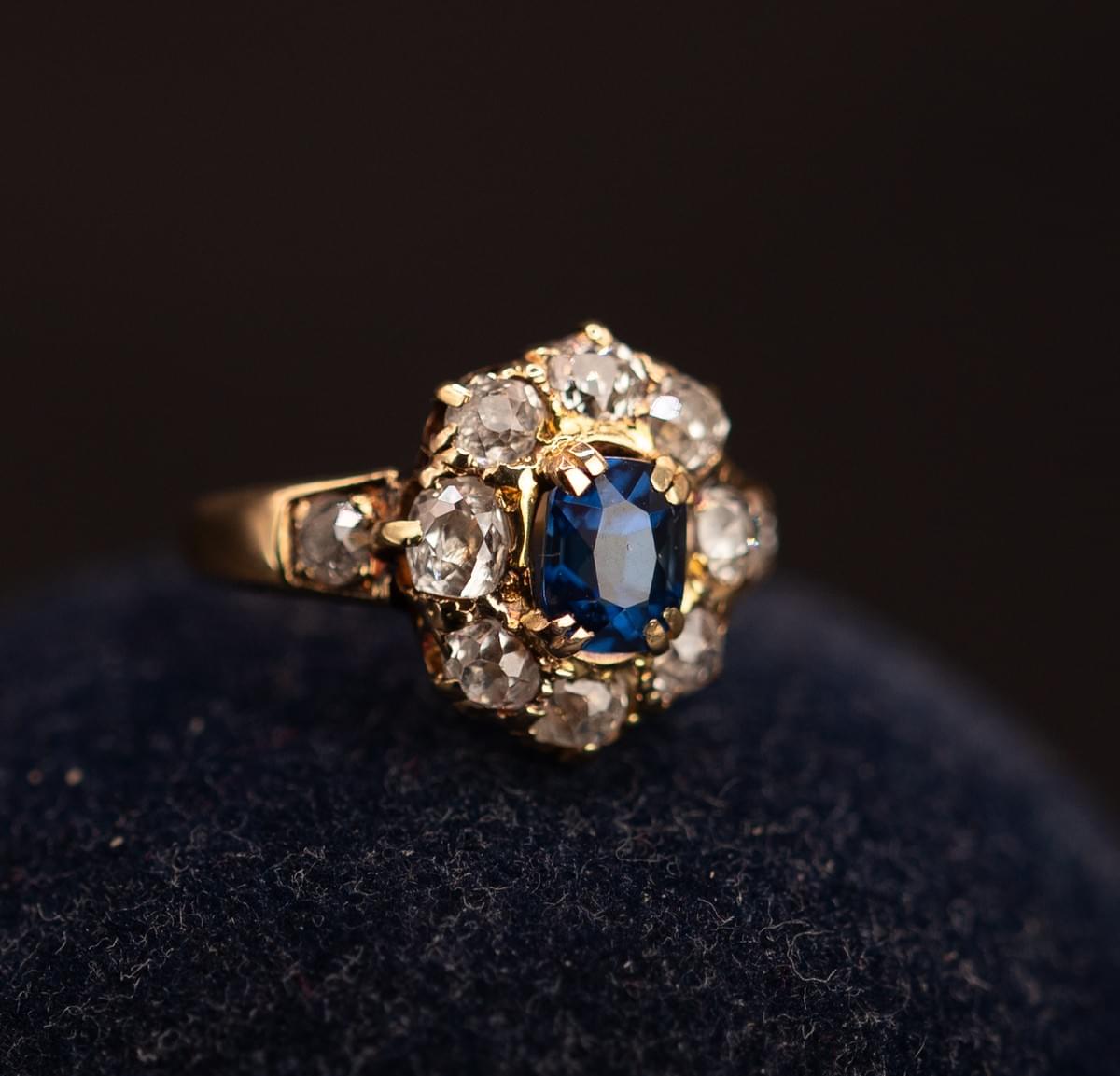 Sapphire and diamond cluster ring