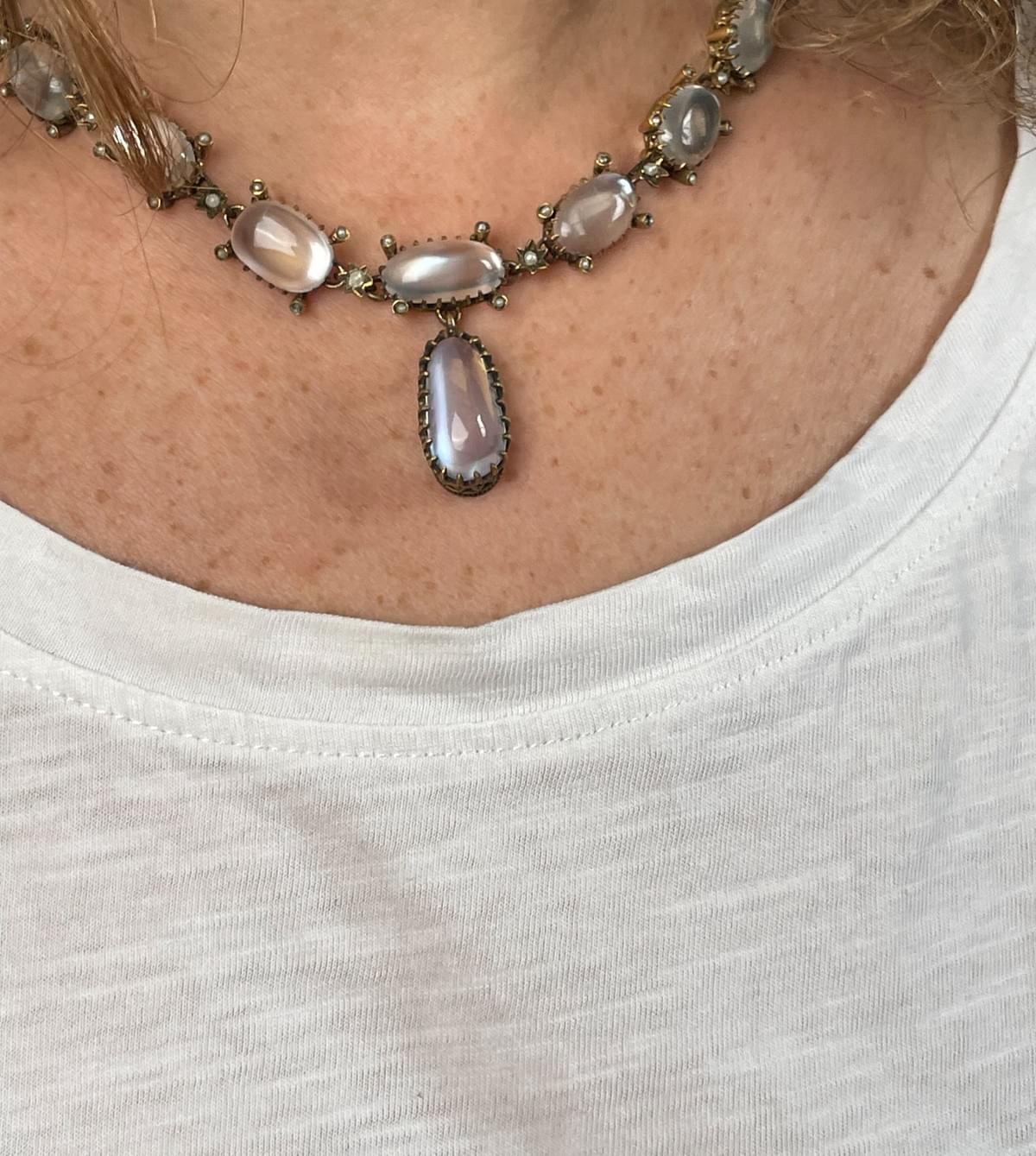 Moonstone and pearl necklace