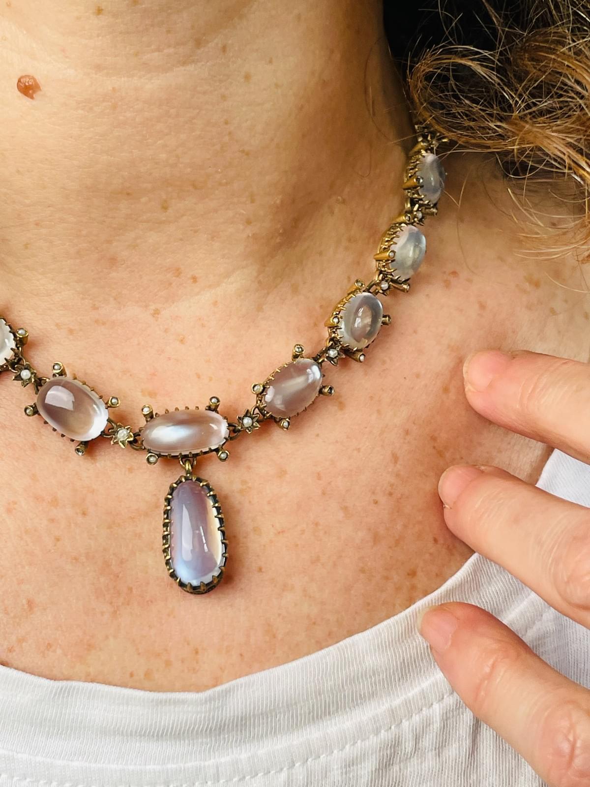 Moonstone and pearl necklace