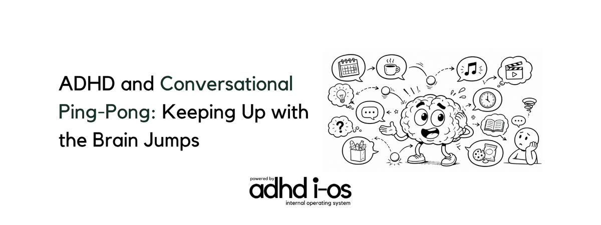 ADHD conversation jumping shown as brain processes overlapping thoughts and topic shifts ADHD conversation jumping shown as brain processes overlapping thoughts and topic shifts