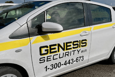 Mobile patrol vehicle with Genesis Security WA and phone number on the side Mobile patrol vehicle with Genesis Security WA and phone number on the side
