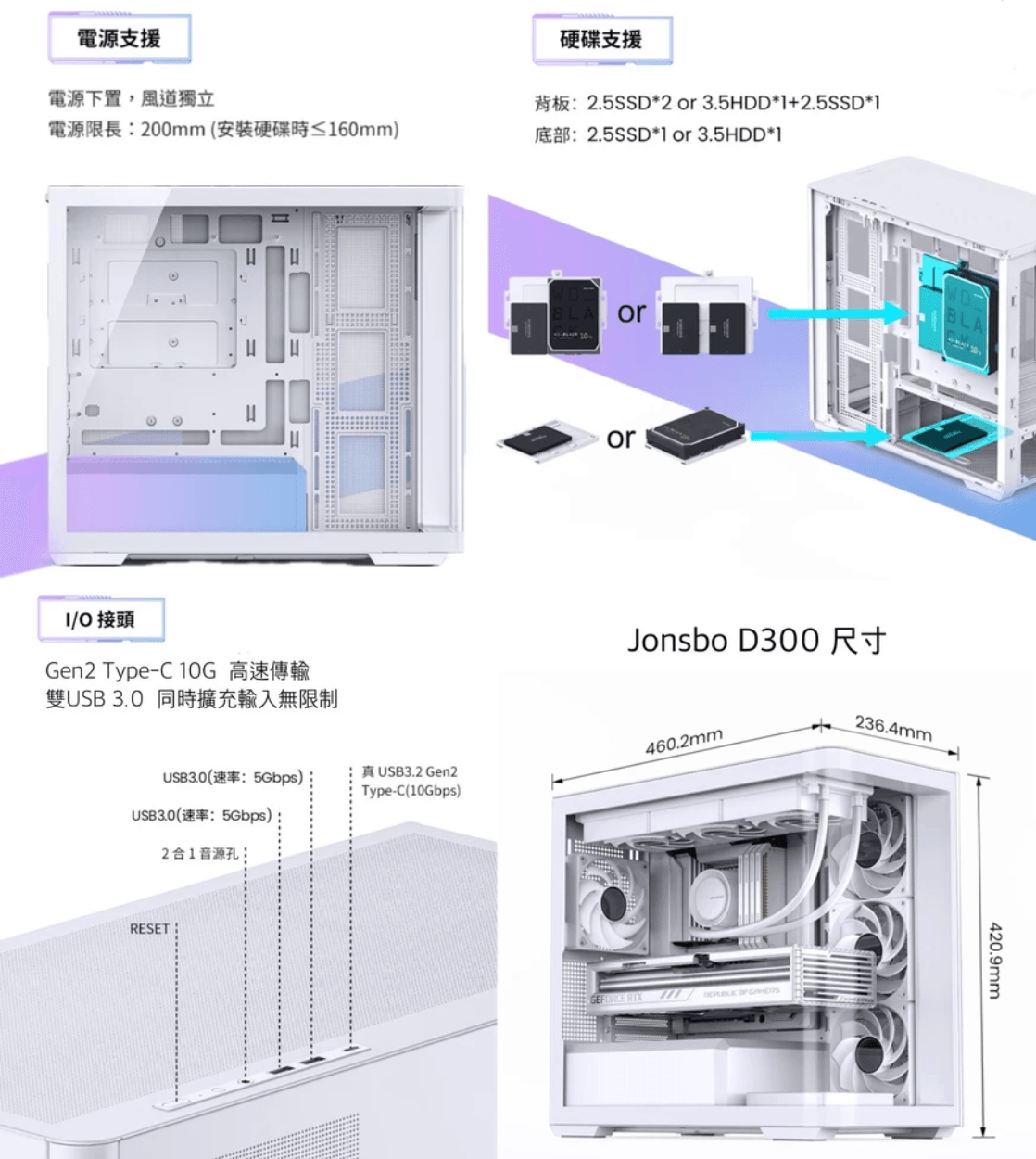 Jonsbo 喬思伯【D300】海景房 黑 ITX