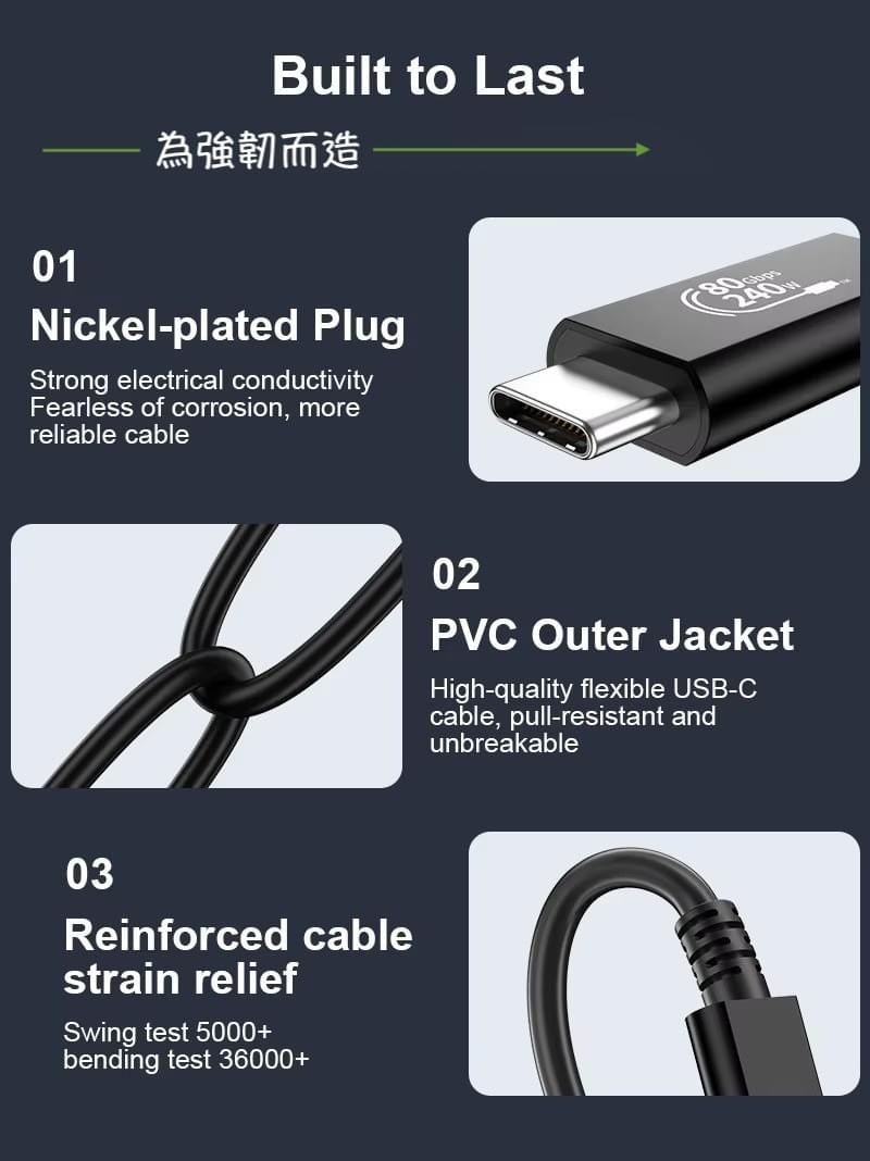 USB4 80Gbps傳輸線,USB4 240W充電線,USB4二代80Gbps 240W,相容Thunderbolt5