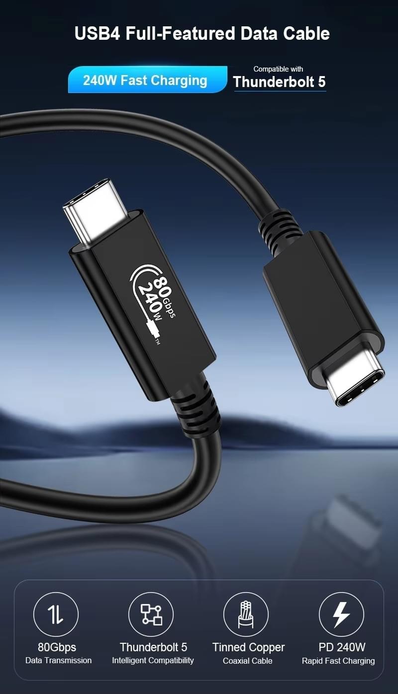 USB4 80Gbps傳輸線,USB4 240W充電線,USB4二代80Gbps 240W,相容Thunderbolt5
