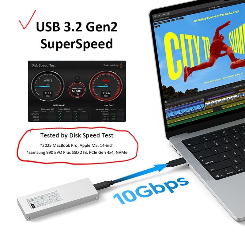 SSD硬碟外接盒,E-link螢幕顯示SSD健康狀況,E-link螢幕顯示SSD使用狀況,USB3.2 10Gbps速度