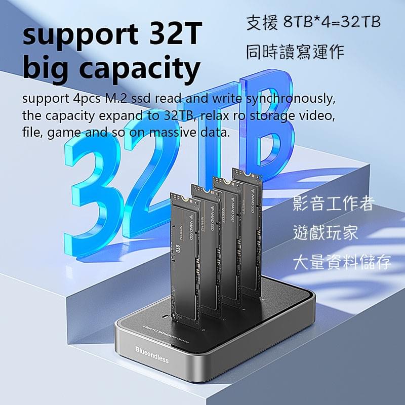 M.2 NVMe NGFF SSD硬碟外接盒,4槽硬碟外接插座,MacBook iPad iPhone15 S24 Tab內存容量外擴