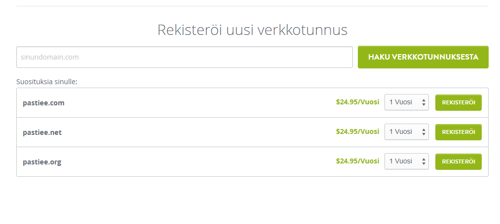 Silmiinpistävän verkkotunnuksen valintasivu Silmiinpistävän verkkotunnuksen valintasivu