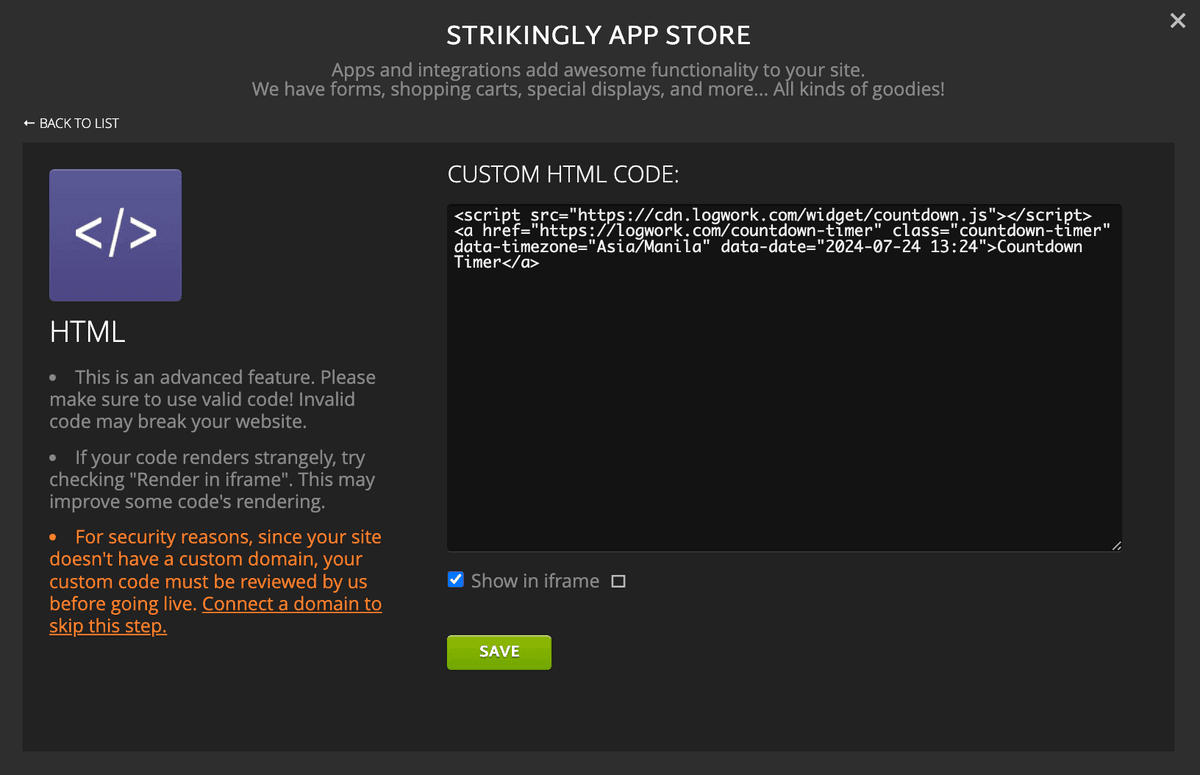 Strikingly HTML-sektion Strikingly HTML-sektion