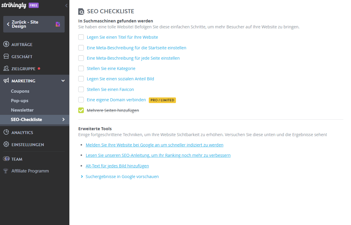 Strikingly SEO-Checkliste Strikingly SEO-Checkliste