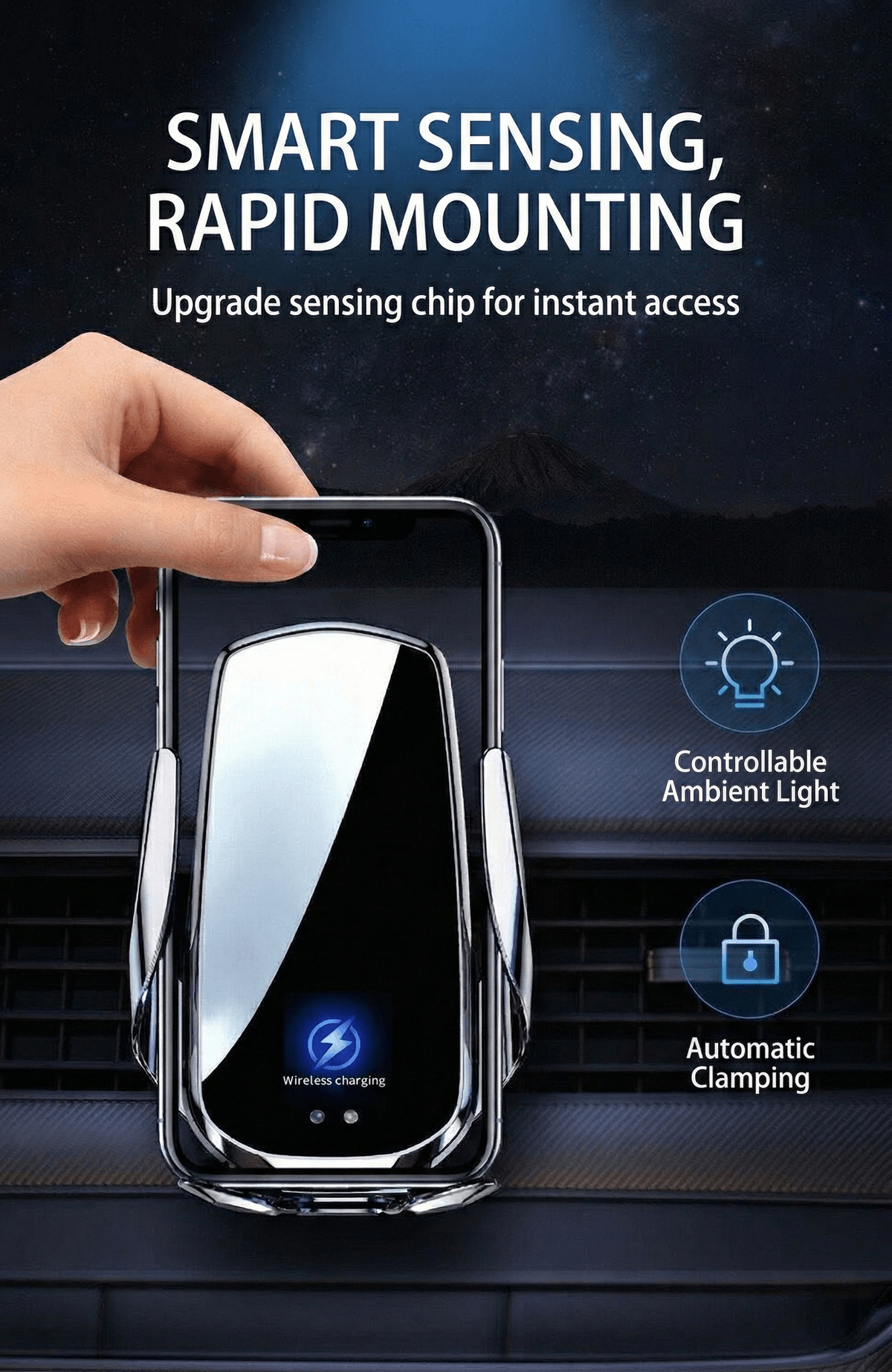 Smart Sensor Wireless Fast Charging Car Mount