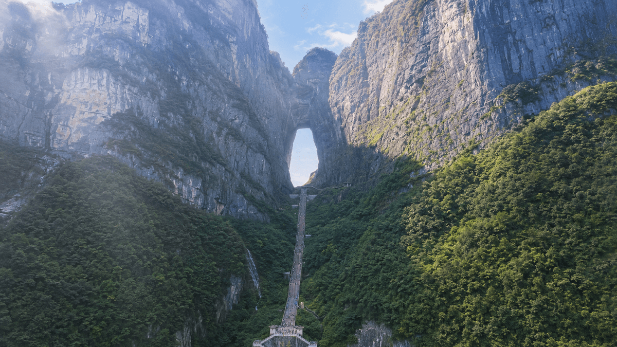 Tianmen Cave and the long stairway on Tianmen Mountain near Zhangjiajie Tianmen Cave and the long stairway on Tianmen Mountain near Zhangjiajie