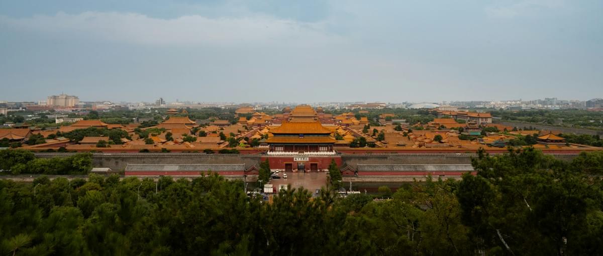 Panoramic view of the Forbidden City's golden roofs sprawling across central Beijing as seen from the hilltop at Jingshan Park Panoramic view of the Forbidden City's golden roofs sprawling across central Beijing as seen from the hilltop at Jingshan Park