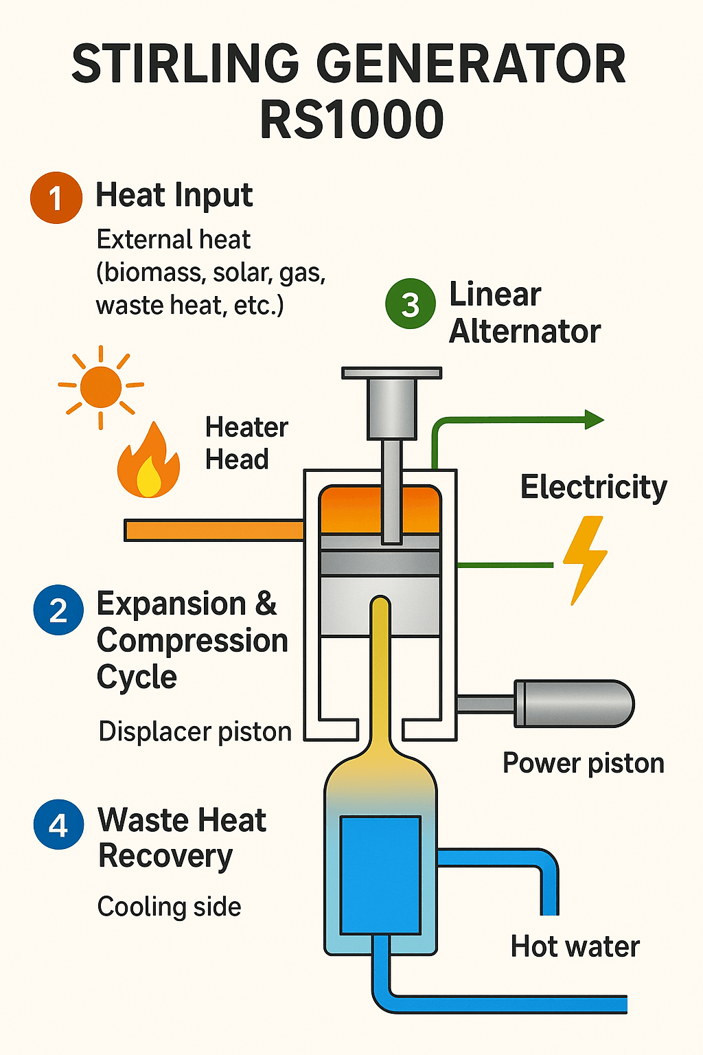 RS1000 Stirling Generator diagram working principle RS1000 Stirling Generator diagram working principle